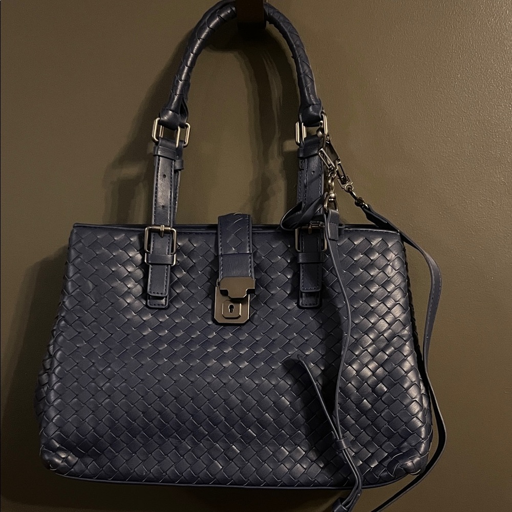 Bottega Veneta Navy Woven Leather Tote